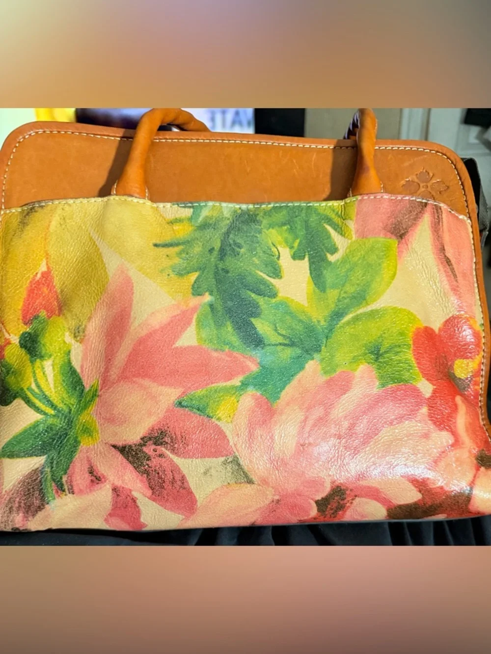Patricia Nash Floral Leather Top-Handle Bag in Pink and Tan - Picture 1 of 5